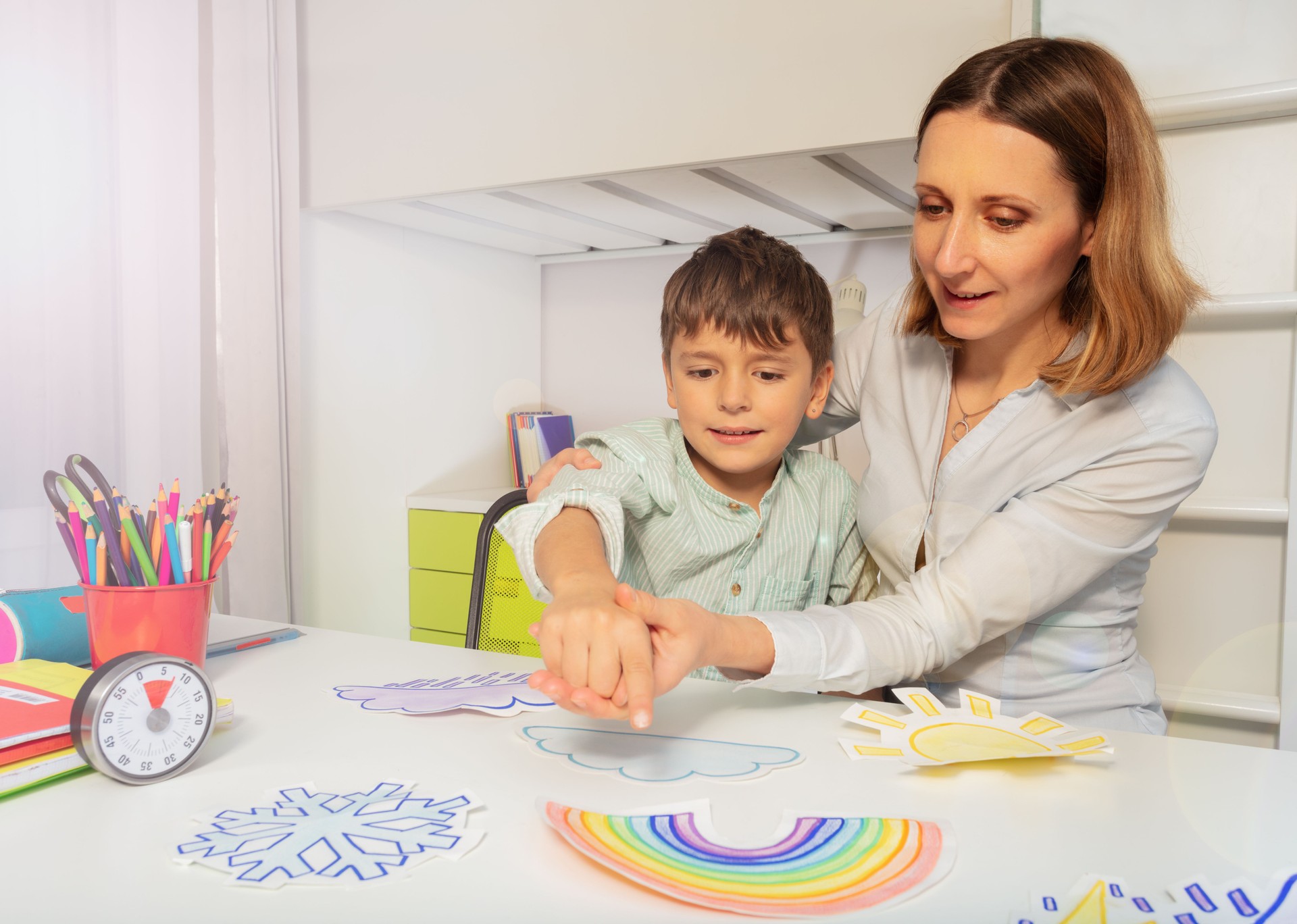 Therapist Teaching Autistic Boy